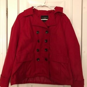 Celebrity Pink Red Peacoat Double-Breasted EUC